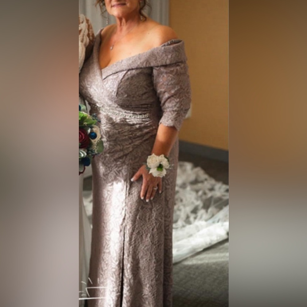 Mother of the groom lace over lay off the shoulder from davids bridal